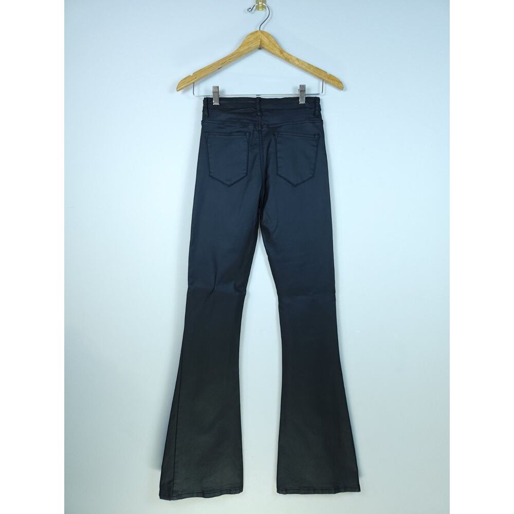 Edikted Medium High-rise Black Coated Faux Leather Flare And Stretchy Pants - Picture 5 of 12